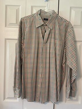 Arrow Men's White Long-Sleeve Button-Down with Green and Red Windowpane